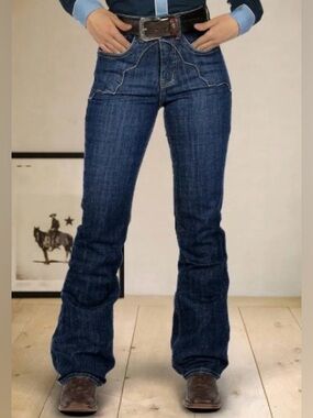 Flamingals Stitch Detail High Waist Bootcut Jeans Dark Wash Size Medium NWT